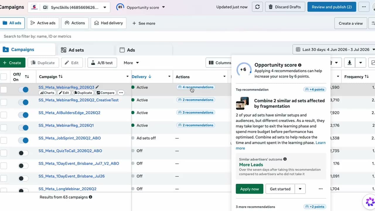 Live ad campaigns in Meta Ads Manager