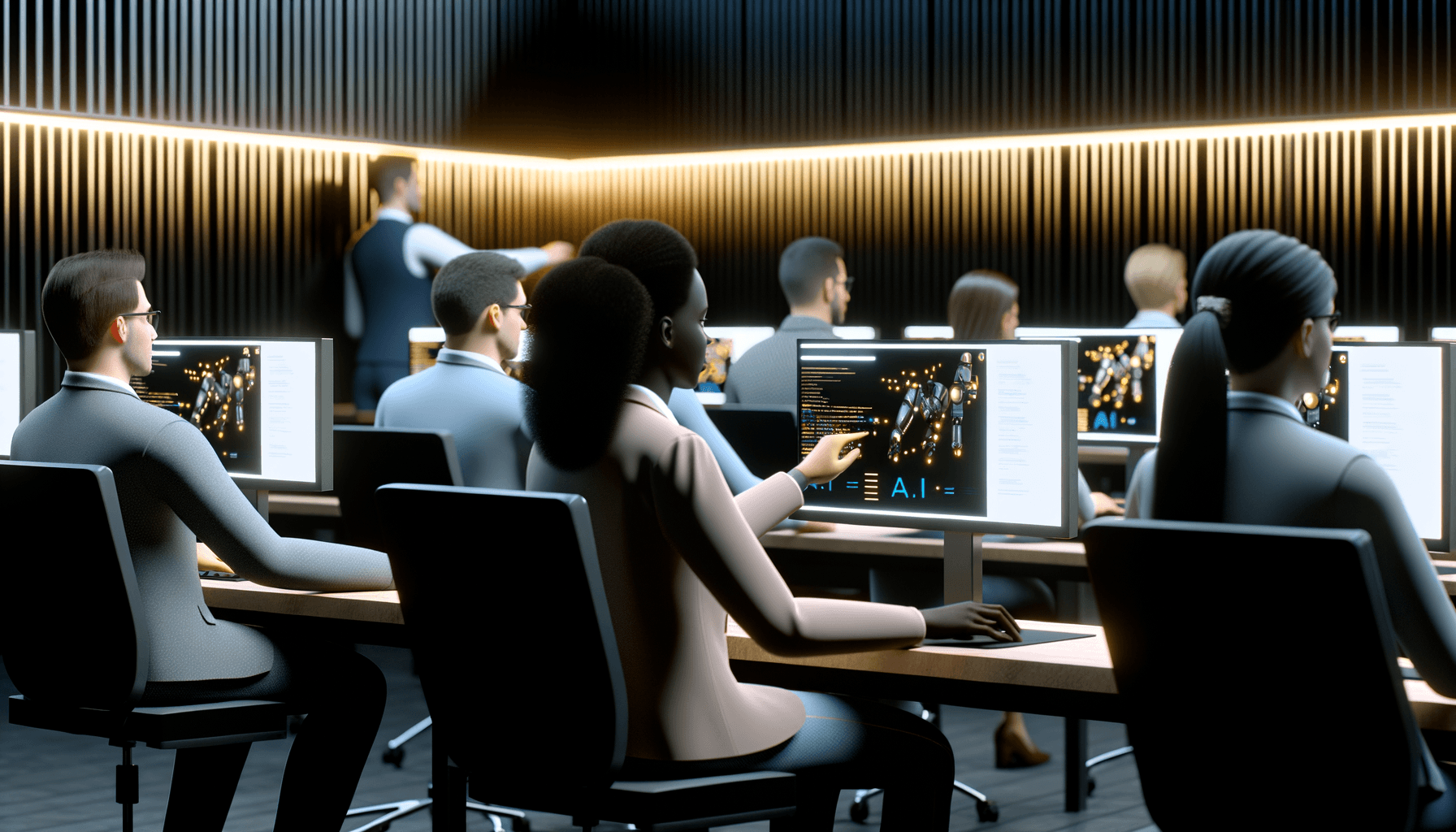 Corporate team building AI automations during hands-on workshop