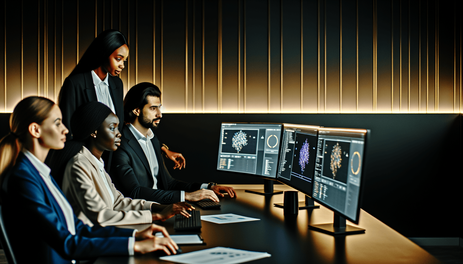 AI-trained professionals collaborating in a modern enterprise environment