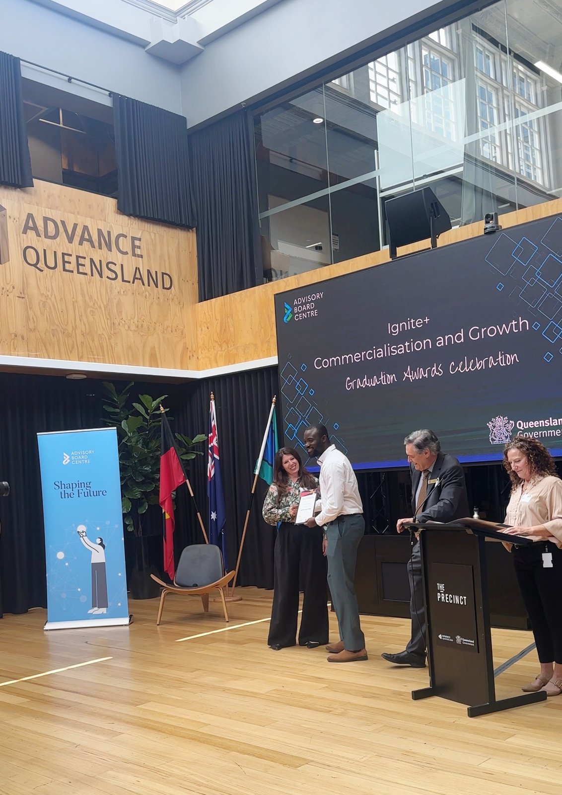 Noah on stage at the Advance Queensland Ignite+ awards